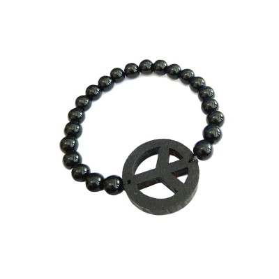 Peace Sign Symbol Onyx Beads Bracelet By Menjewell